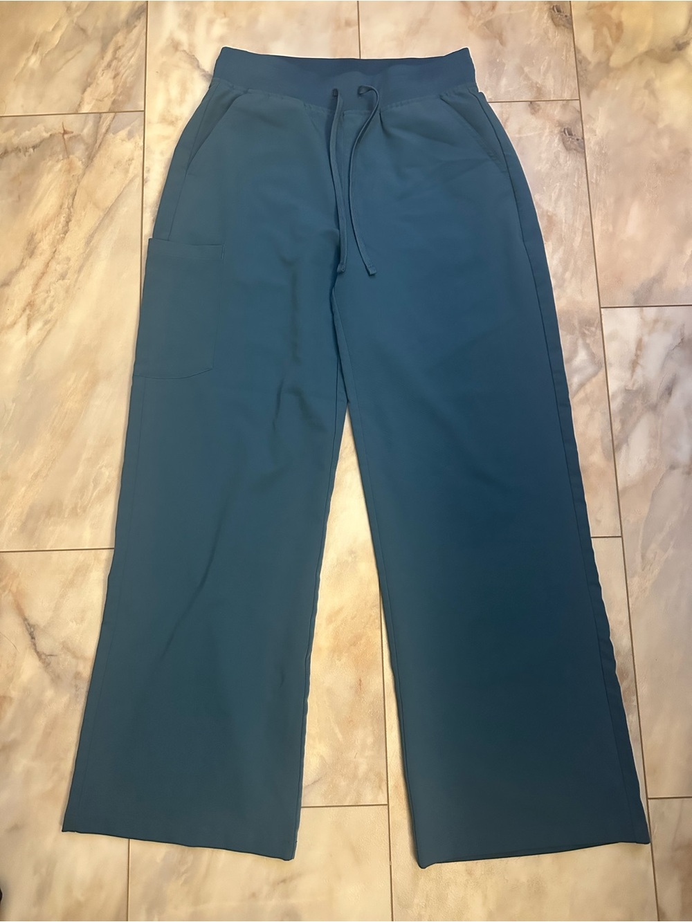 Wide Leg Drawstring Mandala Scrub Pants in Teal Small